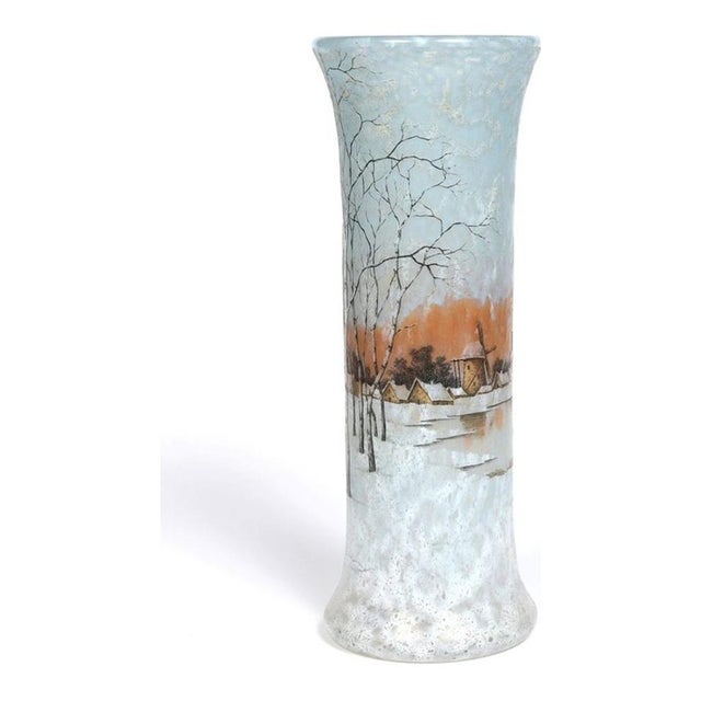 Daum nancy vase. Acid-etched, multi-layered glass, decorated with a winter landscape. Marked on the base "daum nancy" with...