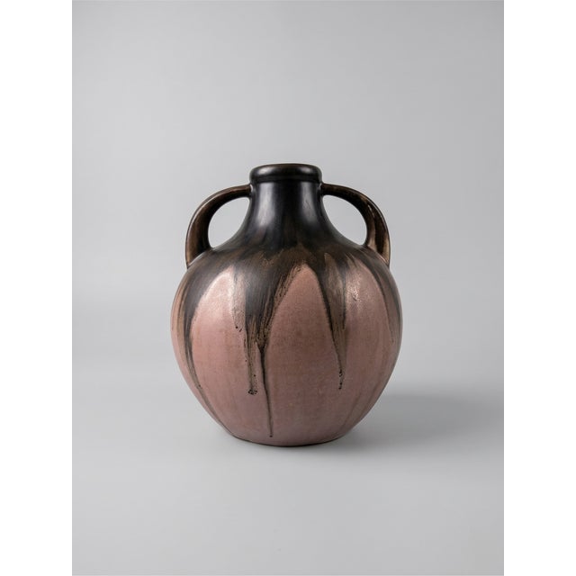 Pink and Black Flame Glazed Stoneware Vase with Double Handle by G. Méténier, 1920s For Sale - Image 9 of 9