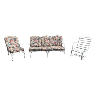 Vintage Meadowcraft Style Dogwood Wrought Iron Garden Patio Set Sofa Chairs - 3 Pc Set For Sale