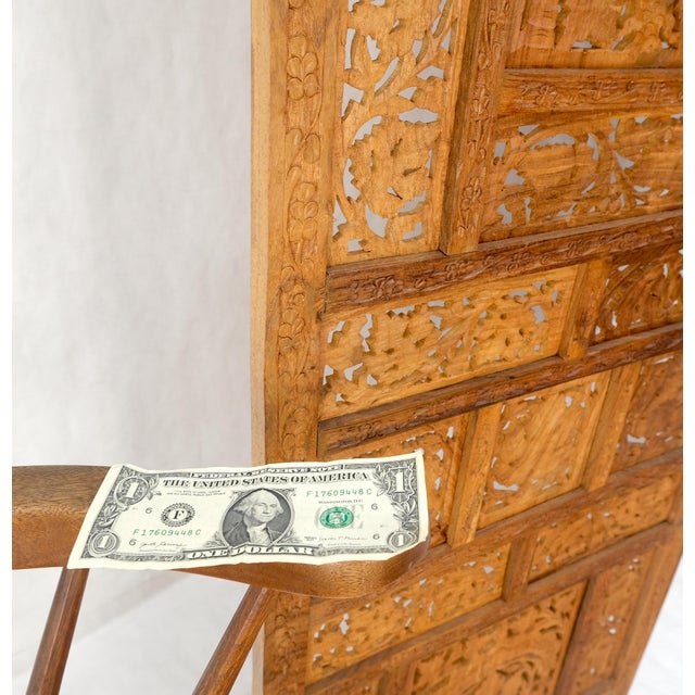Hollywood Regency Fine Asian Carved Teak 4 Panels Screen Room Divider Mint! For Sale - Image 3 of 11
