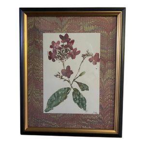 Original Botanical Watercolor With Marble Paper Matting - Hydrangea