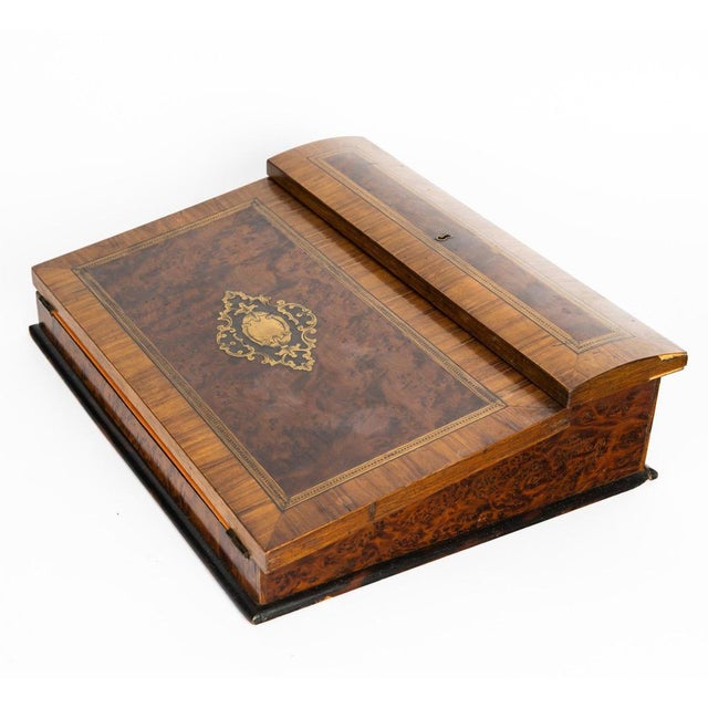 Gold Napoleon III Marquetry and Brass Inkwell, 19th Century For Sale - Image 8 of 11