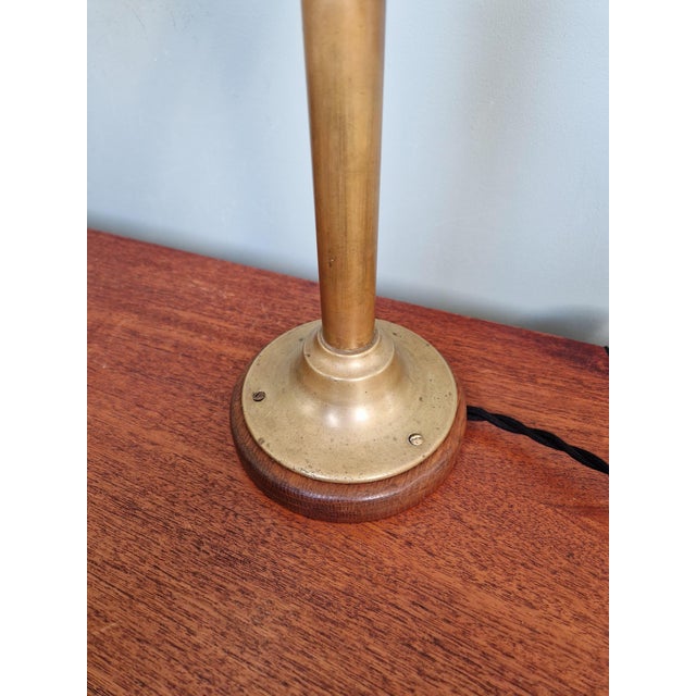 Metal Large Brass, Wood, and Clear Fluted Glass Desk Lamp, 1930s For Sale - Image 7 of 16