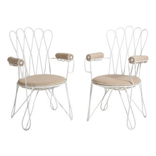 White Wrought Iron Garden Chairs, 1960s, Set of 2 For Sale