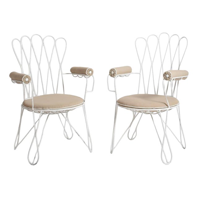 White Wrought Iron Garden Chairs, 1960s, Set of 2 For Sale