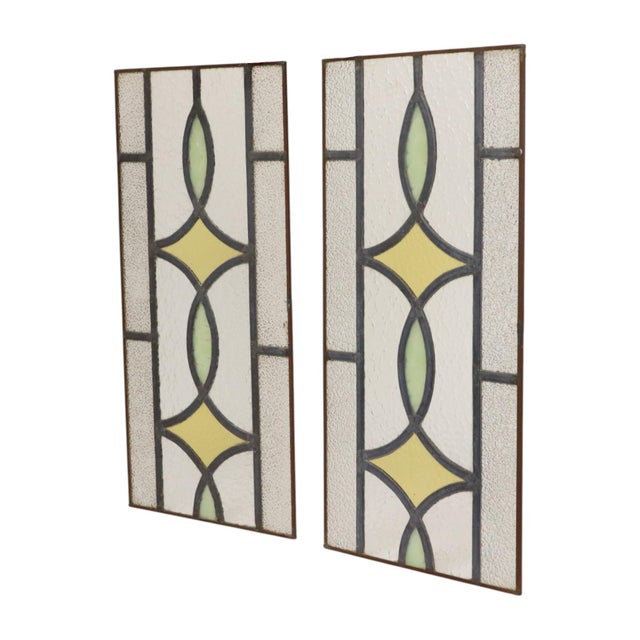 Art Deco Geometric Stained Glass Window, Set of 2 For Sale - Image 5 of 15