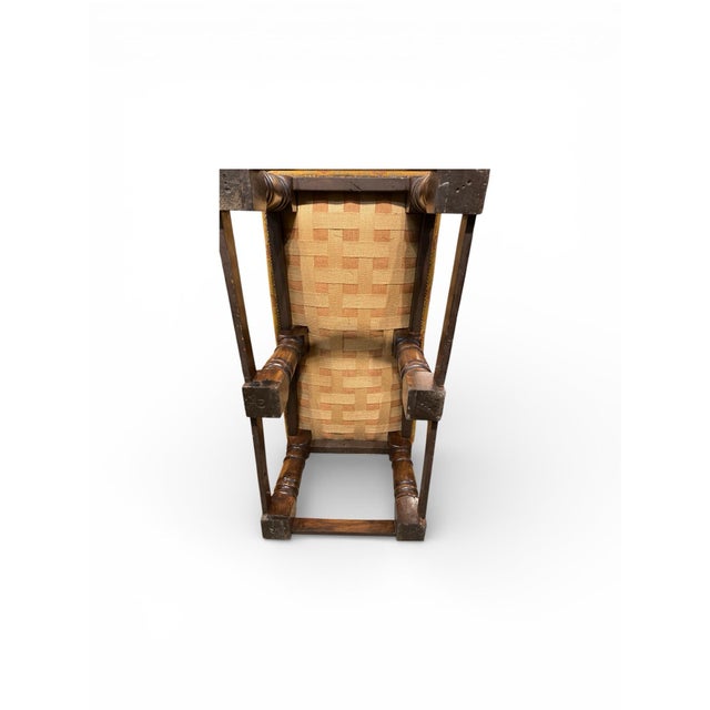 Wood Antique Upholstered Bench Ottoman For Sale - Image 7 of 7