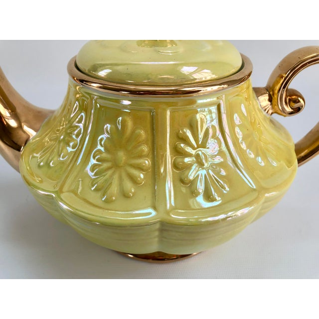 Vintage English Ellgreave Iridescent Yellow & 22k Gold Teapot Chairish