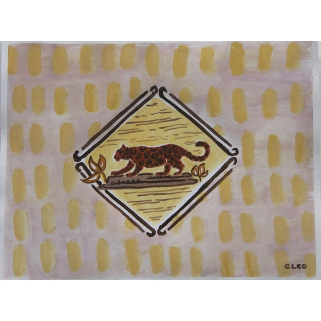 An Italian or Mediterranean or Delft tile style painting of a leopard in an expressionist landscape shown here in Old...