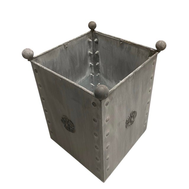Traditional Steel Planter With Rosette Detail For Sale - Image 3 of 8