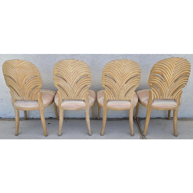 Vintage Venetian Grotto Style Carved Wood Palm Leaf Dining Chairs Set of 4 For Sale - Image 4 of 18