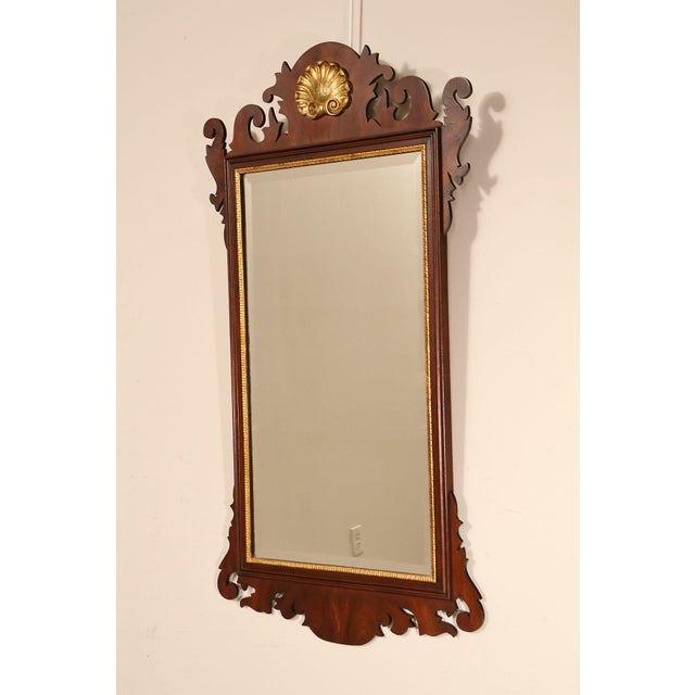 High Quality Carved Mahogany Wall Mirror with Beveled Glass and Partial Gilt Painted Shell Crest