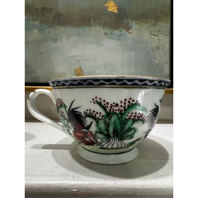 Set of 4, 2 Vintage Hand-Painted Rooster Cup & Saucer Sets For Sale - Image 4 of 5