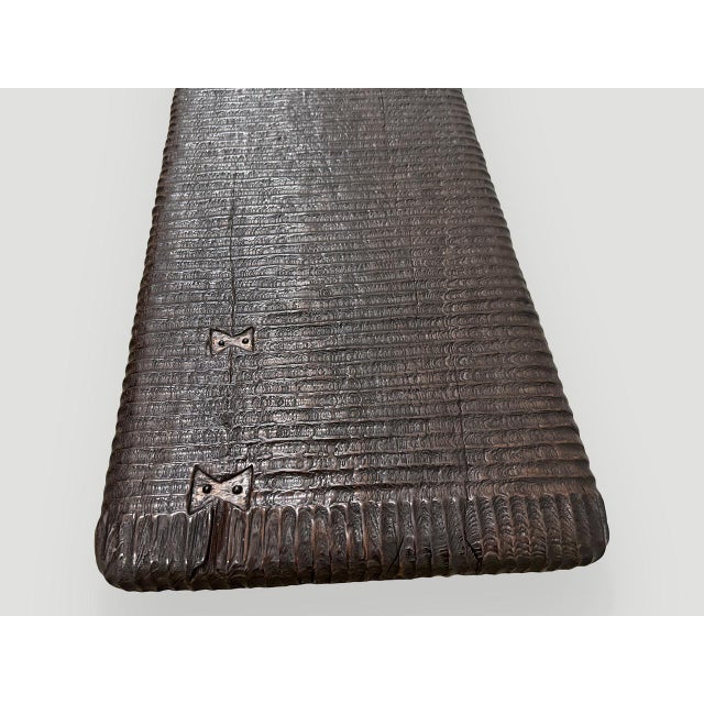 Andrianna Shamaris Impressive Hand Carved Espresso Stained Teak Wood Bench For Sale In New York - Image 6 of 18