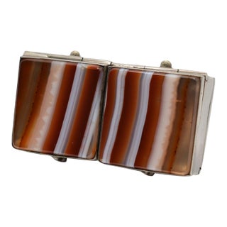 Agate and Silver Pill Box With Four (4) Compartments For Sale