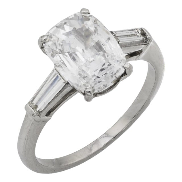 1960s Mid Century Gia 1.56 Carat Cushion Cut Diamond Engagement Ring, Size 6 For Sale