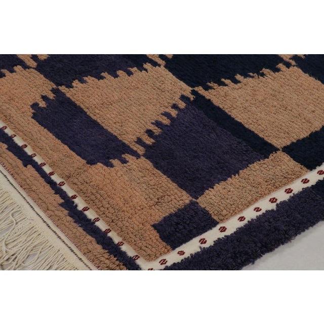 Traditional Vintage Turkish Tulu Rug, Blue and Brown Geometric Pattern - Rug & Kilim For Sale - Image 3 of 8
