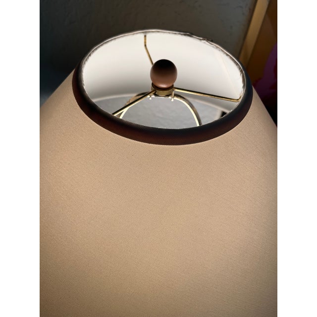 1980's Postmodern terra cotta banana leaf lamp, shade and finial, excellent condition! Fun addition to any space.