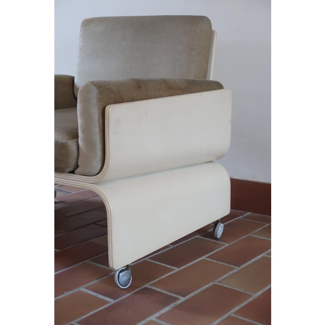 Space Age Bentwood and Velvet Lounge Chair on Castors, 1970s For Sale - Image 9 of 16