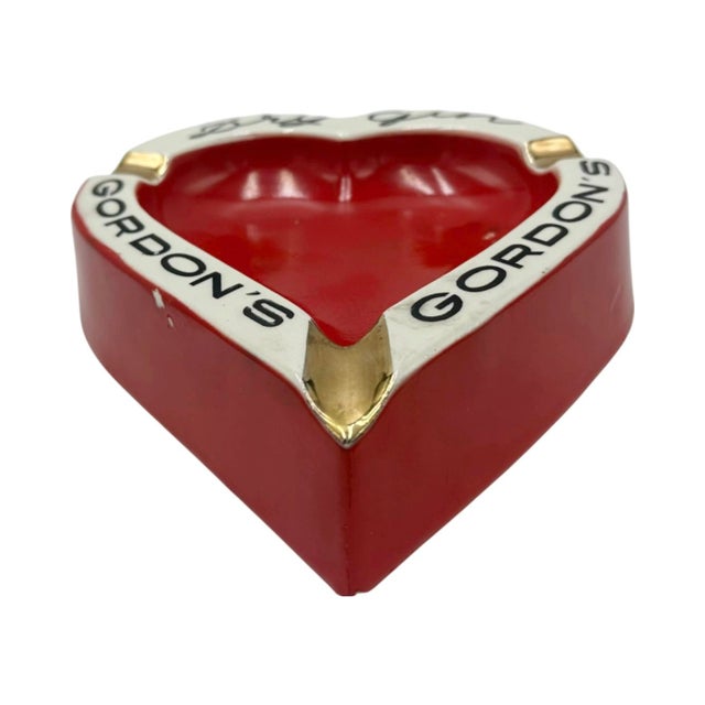 Mid 20th Century Vintage Gordon's Dry Gin Red Ceramic Heart Shaped Ashtray Catchall Dish For Sale - Image 5 of 10
