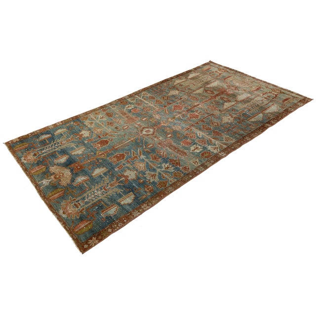 Antique Malayer Hand-Knotted Wool Rug - Distressed Muted Slate Blue & Terracotta For Sale - Image 9 of 9