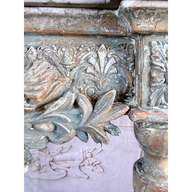 French Louis XVI Painted Gesso & Giltwood Console Table With Shaped Marble Top For Sale - Image 13 of 16