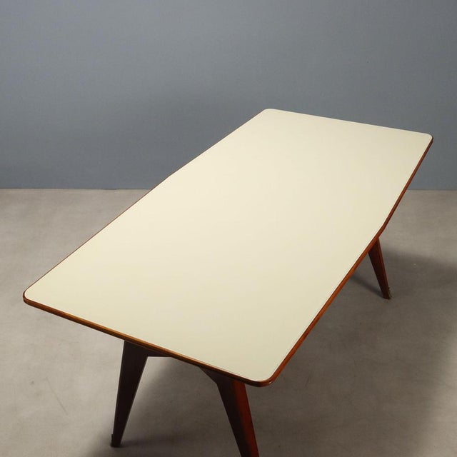 Beige Table with Back-Treated Glass Top, 1950s For Sale - Image 8 of 10