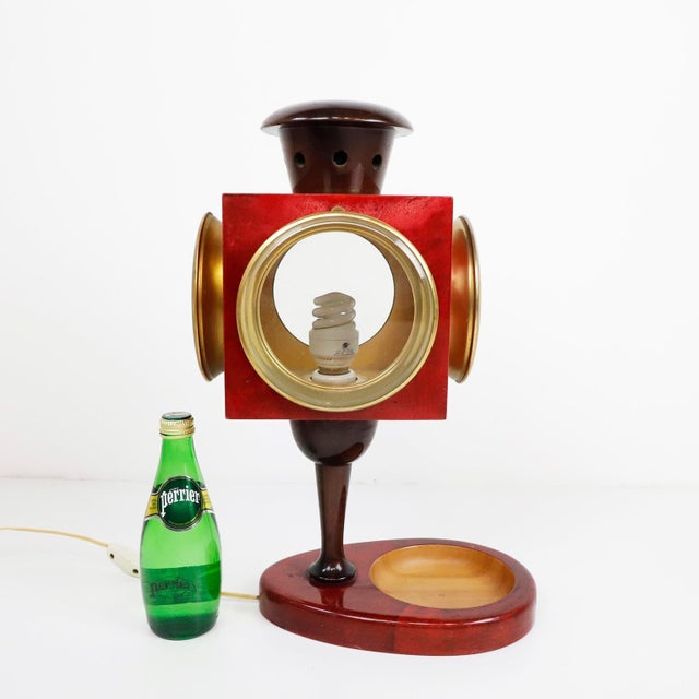 1950s Huge Aldo Tura Red Goatskin Lantern Table Lamp For Sale - Image 9 of 16