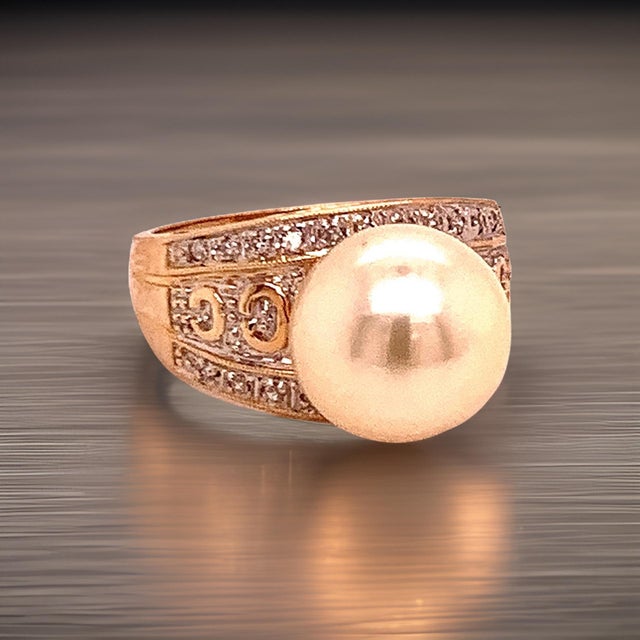 Natural South Sea Pearl Diamond Ring 7 14k Yellow Gold 0.14 CTs Certified For Sale In New York - Image 6 of 15
