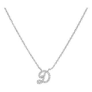 10K White Gold Diamond Accent "D" Initial Script Style Pendant Necklace For Sale