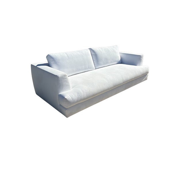 Rh Monza Bench-Cushion Sofa – 8’ Luxe Depth in White Performance Linen Weave (Made in Italy) For Sale - Image 11 of 15