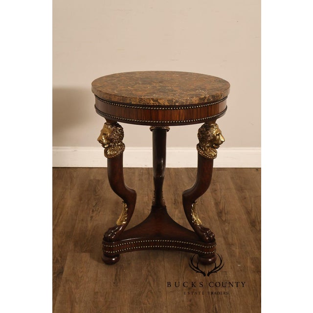 Maitland Smith Empire Style Round Marble Top Mahogany Lamp Table For Sale In Philadelphia - Image 6 of 17