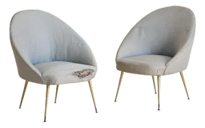 Pair of Italian Brass Leg Lounge Chairs in Original Upholstery, 1950s