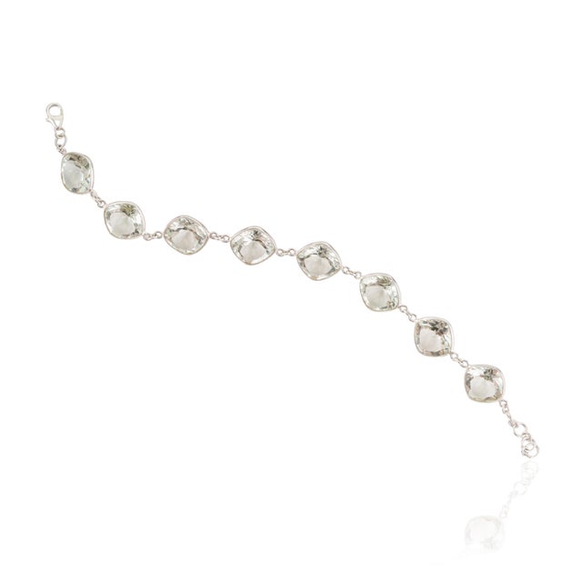 Not Yet Made - Made To Order Mid Century Modern 38.62 CTW Cushion Cut Green Amethyst Station Link Bracelet in 925 Silver For Sale - Image 5 of 11