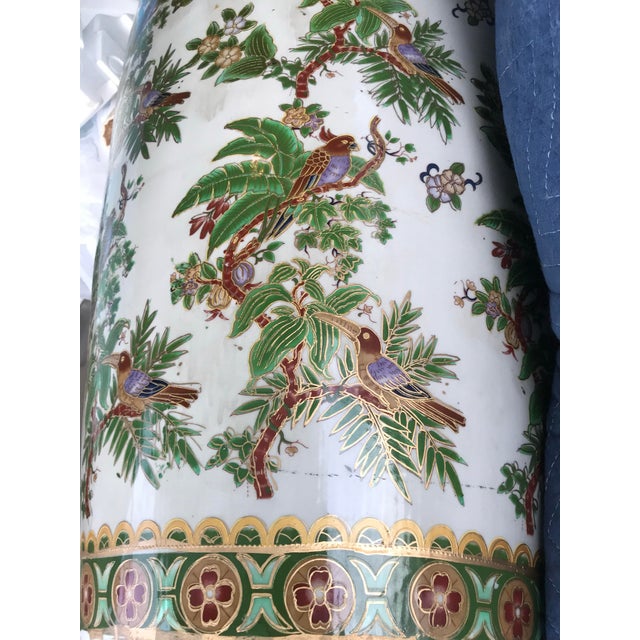 1960s Mid-Century Monumental 72” Ceramic Floor Vase – Tropical Bird & Palm Motif For Sale In West Palm - Image 6 of 8