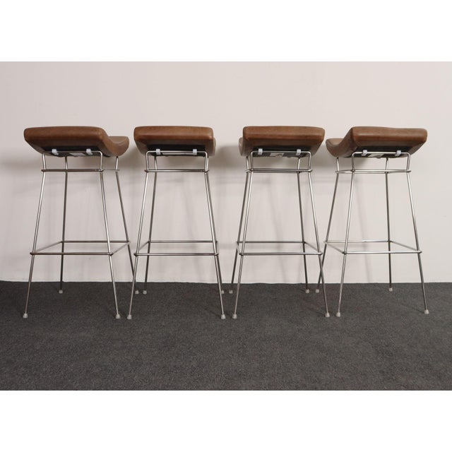 Metal Set of Four Brazilian Leather and Stainless Steel Bar Stools by Fernando Jaeger For Sale - Image 7 of 18