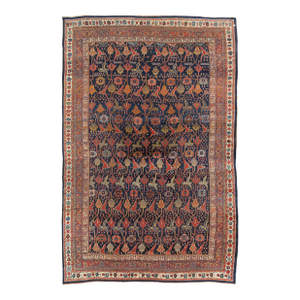 Antique Bijar Carpet Oriental Carpet, Handmade, Navy, Red, Light Blue and Green
