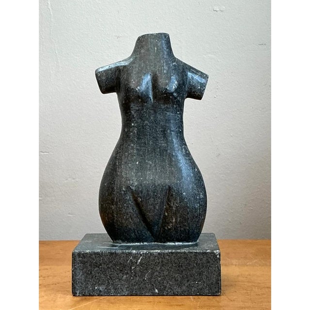 Black Vintage Carved Stone Female Torso Sculpture For Sale - Image 8 of 12