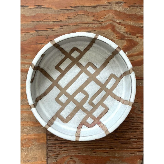 Off-white Vintage Boho Glazed Ceramic Intersection Bowl For Sale - Image 8 of 8