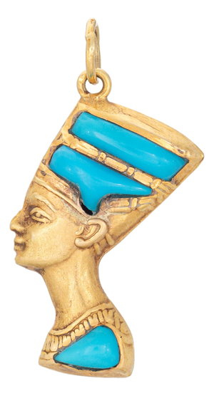 Vintage Nefertiti Reversible Pendant 14k Gold Lapis Lazuli Turquoise Egyptian