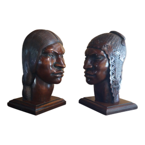 1950s Flores Arias Incan Carved Wood Sculptures - A Pair