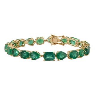 19.98ct Mix-Cut Natural Zambian Emerald Statement Bracelet in 14k Yellow Gold For Sale