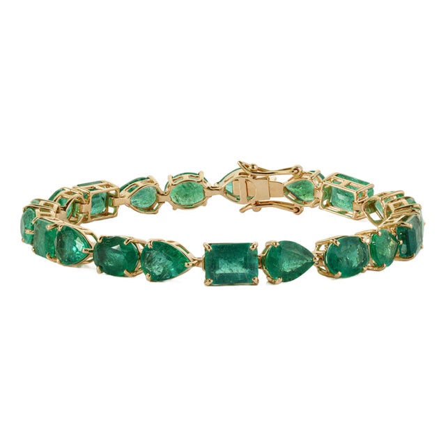 19.98ct Mix-Cut Natural Zambian Emerald Statement Bracelet in 14k Yellow Gold For Sale