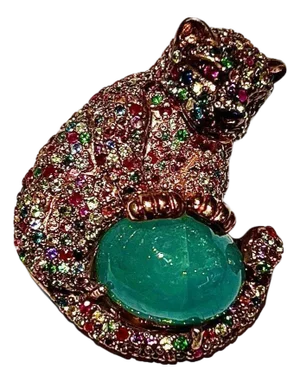 Bochic "Orient" Multi Sapphire & Green Calcite Brooch or Pendent Set In 18K Gold