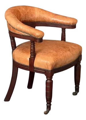 English Library Armchair of Leather and Mahogany in the Georgian Style