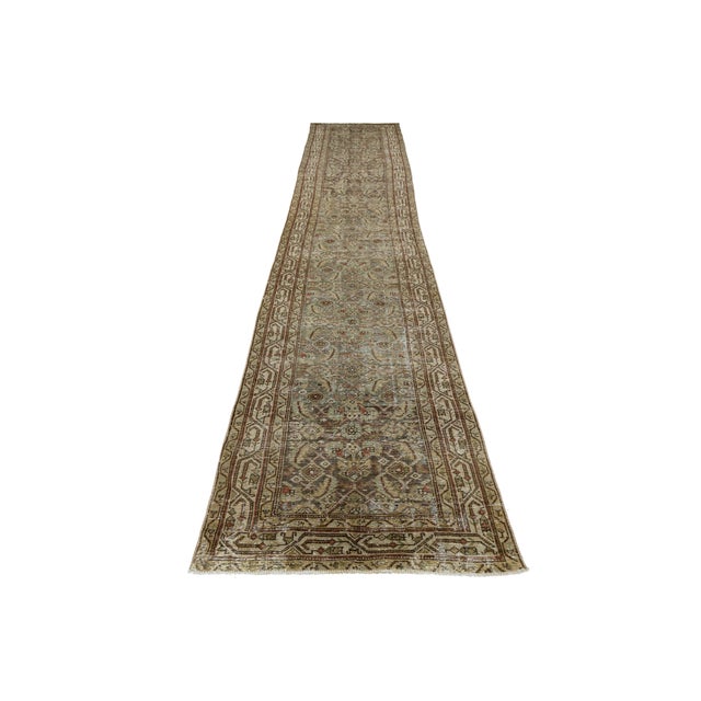 19th-Century Antique Malayer Wool Runner Rug With Muted Sage & Earth Tone Patina For Sale - Image 9 of 10