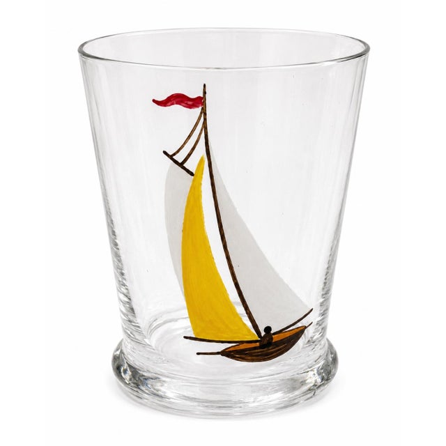 Vintage Set 6 Hand Painted Sailboat Shot Glasses Nautical Barware For Sale - Image 13 of 14