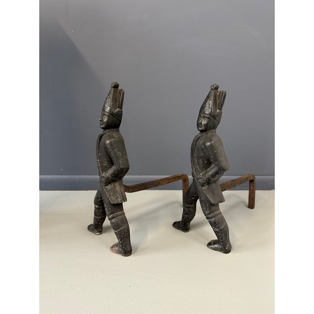 American Pair of 19th Century Hessian Soldiers Antique Andirons For Sale - Image 3 of 6