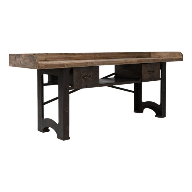20th Century French Industrial Cast Iron Work Table with Wooden Top For Sale