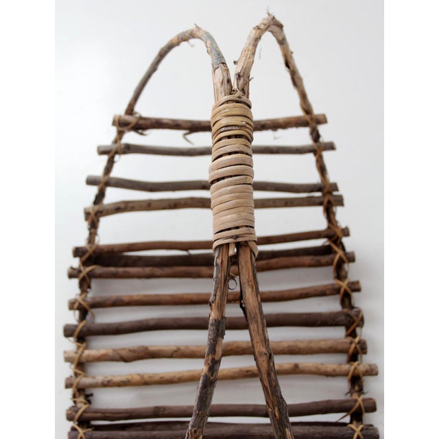 Vintage Rustic Twig Basket With Arched Handle For Sale - Image 11 of 18